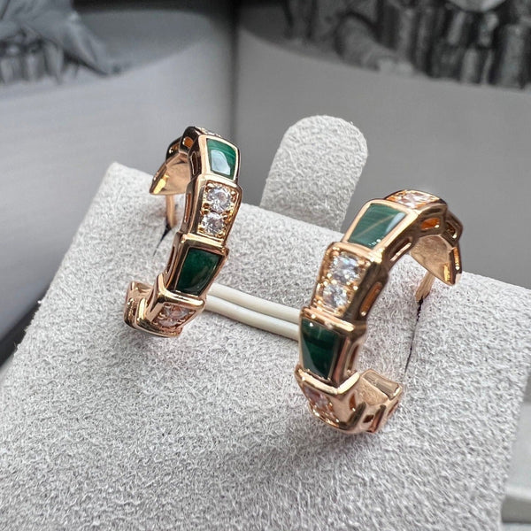 ˇGilded EraˇSERPENTI MALACHITE PINK GOLD EARRINGS