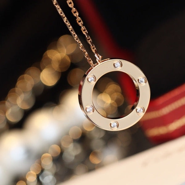 ˇGilded EraˇLOVE NECKLACE 16MM 6 DIAMONDS PINK GOLD