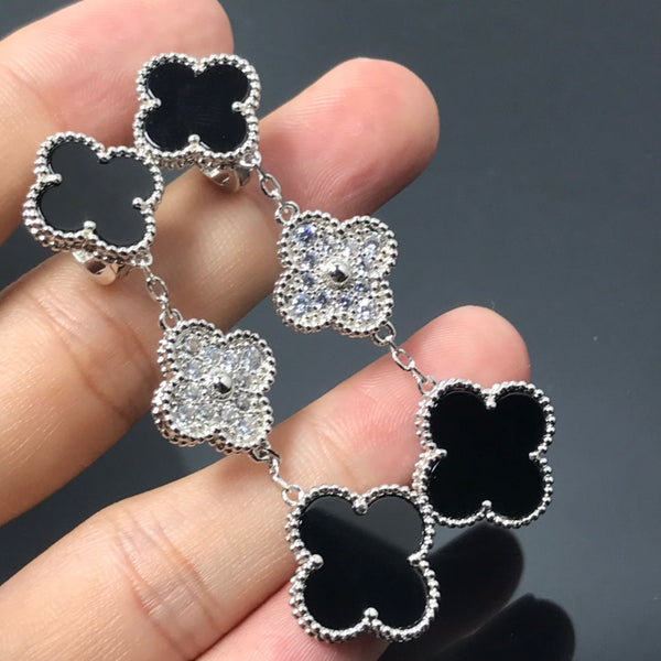 ˇGilded EraˇCLOVER 3 MOTIF DIAMOND ONYX SILVER EARRINGS