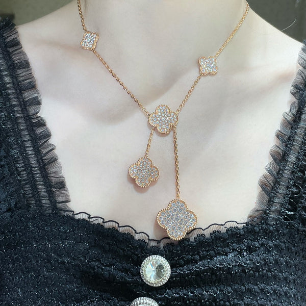 ˇGilded EraˇCLOVER 6 MOTIF DIAMOND PAVED NECKLACE