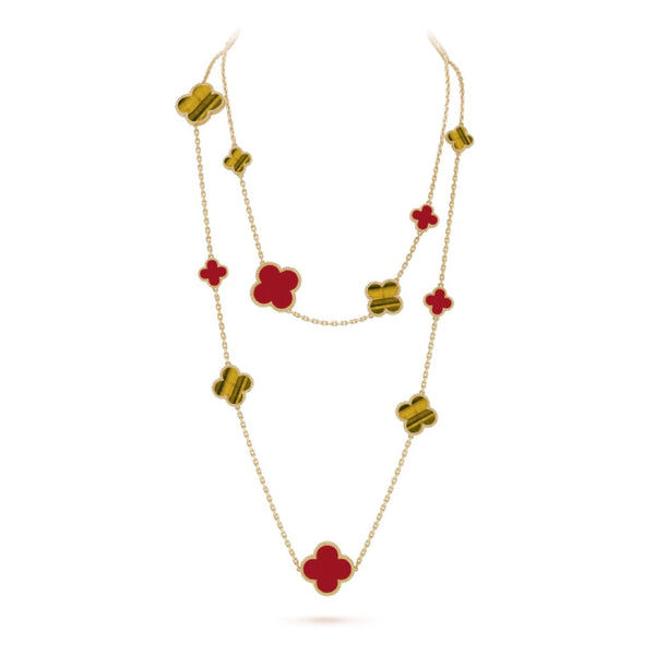 ˇGilded EraˇCLOVER 16 MOTIF CARNELIAN TIGER EYE ROSE GOLD NECKLACE