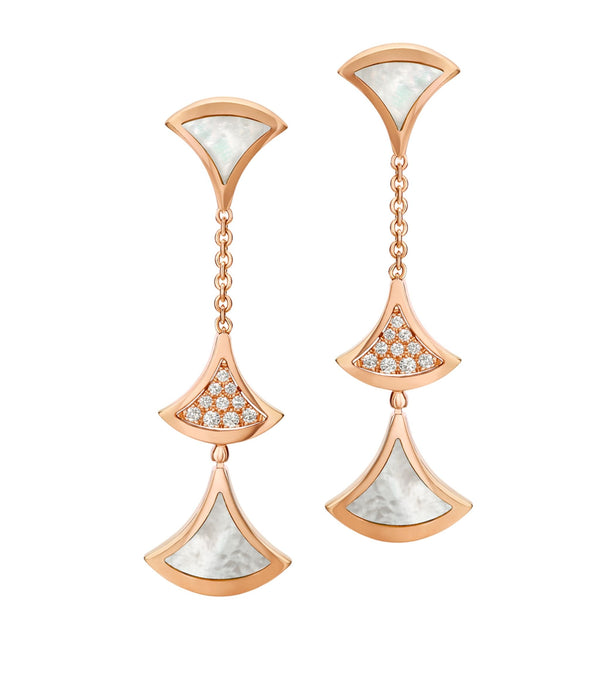 ˇGilded EraˇDREAM EARRINGS 3 MOTIFS DIAMOND MOP PINK GOLD