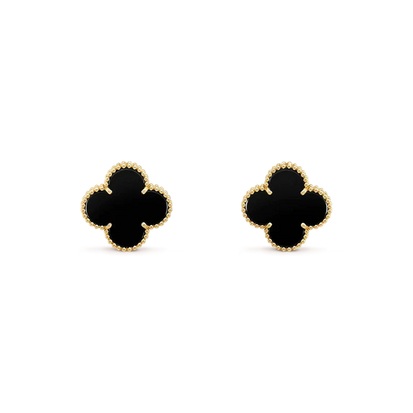 ˇGilded EraˇCLOVER MEDIUM 1 MOTIFS  ONYX STUD EARRINGS