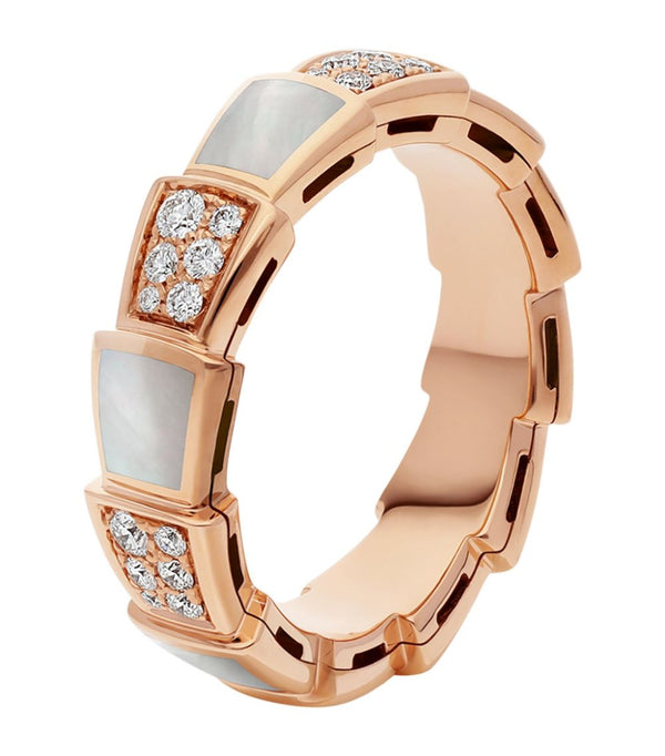 ˇGilded EraˇSERPENTI RING PINK GOLD MOP DIAMOND PAVED 4MM