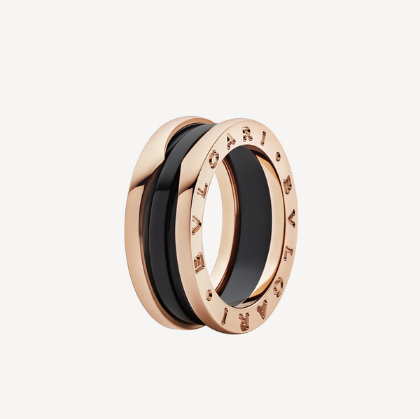 ˇGilded EraˇZERO 1 TWO-BAND LOOPS AND BLACK CERAMIC PINK GOLD RING