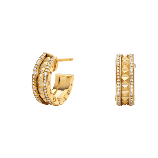 ˇGilded EraˇZERO 1 ROCK GOLD EARRINGS WITH STUDDED SPIRAL AND PAVED DIAMONDS