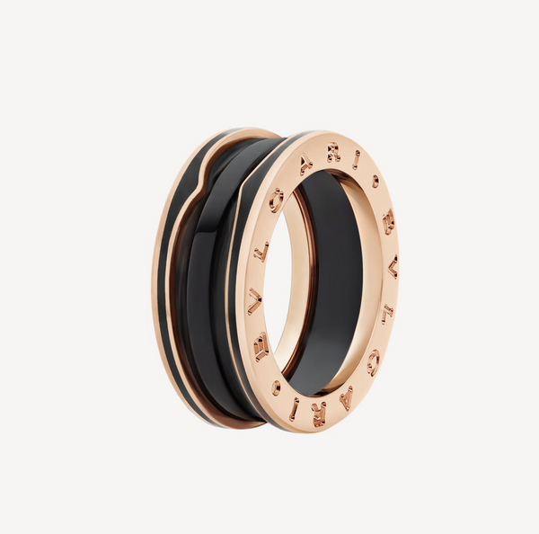 ˇGilded EraˇZERO 1 TWO-BAND WITH MATTE BLACK CERAMIC PINK GOLD RING