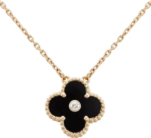 ˇGilded EraˇCLOVER 15MM DIAMOND ONYX NECKLACE