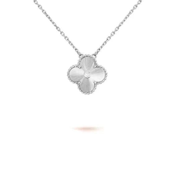 ˇGilded EraˇCLOVER  15MM DIAMOND LASER NECKLACE SILVER
