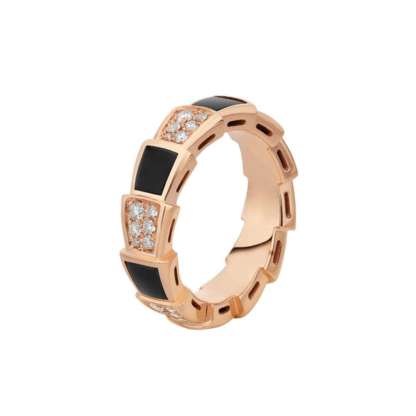 ˇGilded EraˇSERPENTI RING PINK GOLD BLACK MOP DIAMOND PAVED 4MM