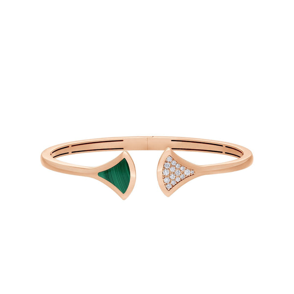 ˇGilded EraˇDREAM BRACELET OPEN MALACHITE PINK GOLD