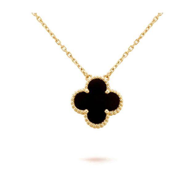 ˇGilded EraˇCLOVER 15MM BLACK ONYX SINGLE FLOWER NECKLACE