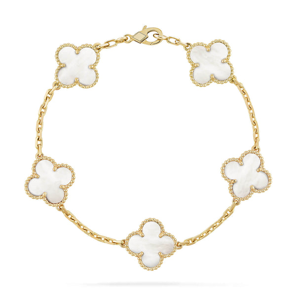 ˇGilded EraˇCLOVER  5 MOTIF WHITE MOP BRACELET
