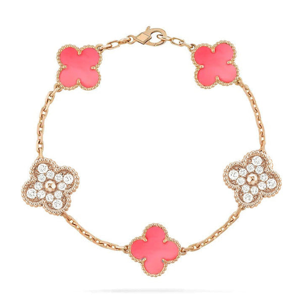 ˇGilded EraˇCLOVER 5 MOTIF DIAMOND PINK MOP ROSE GOLD BRACELET