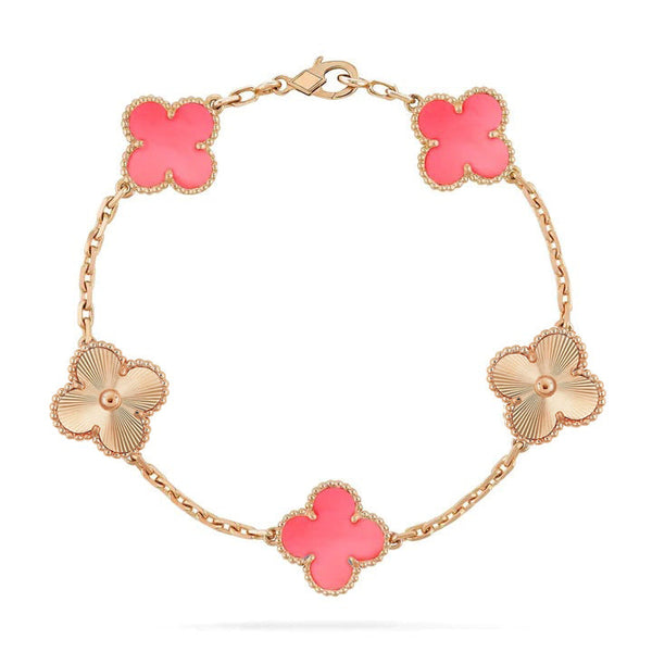 ˇGilded EraˇCLOVER BRACELET 5 MOTIF PINK AND ROSE GOLD