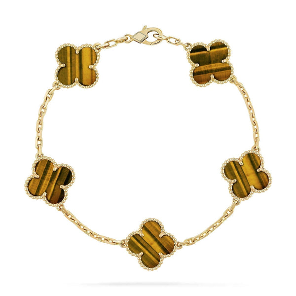 ˇGilded EraˇCLOVER  5 MOTIFS TIGER EYE BRACELET