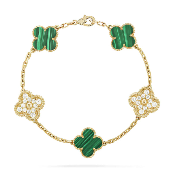 ˇGilded EraˇCLOVER  5 MOTIF MALACHITE DIAMOND BRACELET
