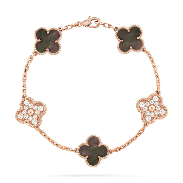 ˇGilded EraˇCLOVER 5 MOTIFS DARK MOP AND DIAMONDS BRACELET