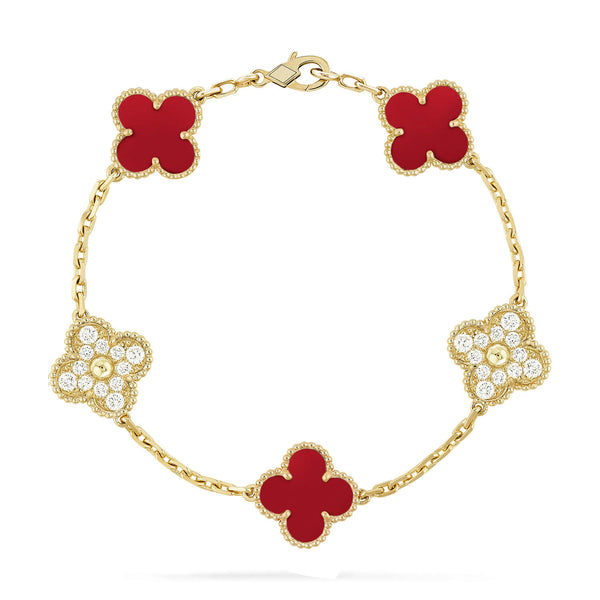 ˇGilded EraˇCLOVER 5 MOTIFS CARNELIAN DIAMOND BRACELET