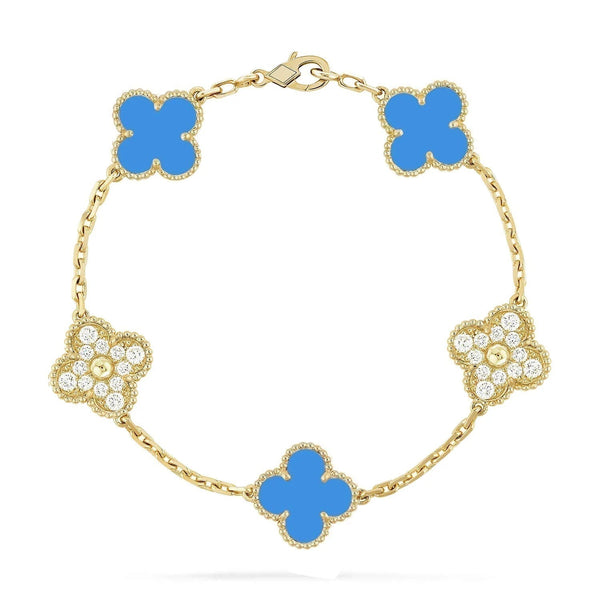 ˇGilded EraˇCLOVER 5 MOTIF BLUE CHALCEDONY DIAMOND BRACELET