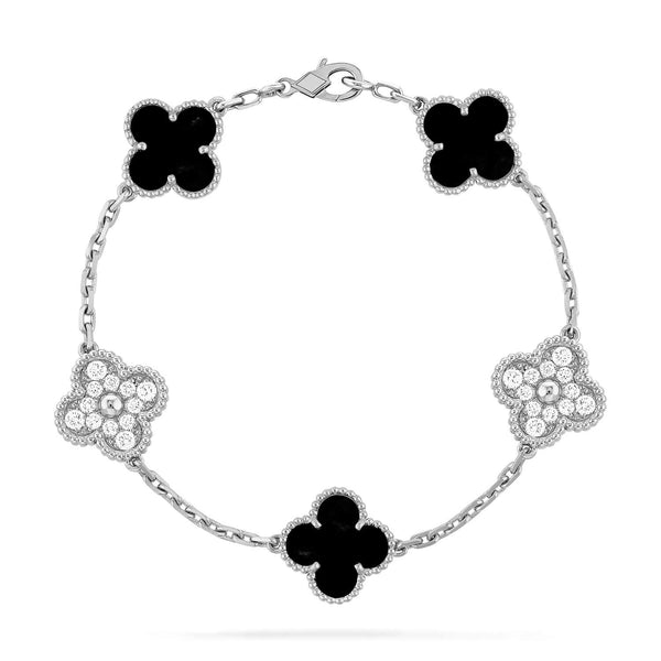 ˇGilded EraˇCLOVER 5 MOTIF ONYXS DIAMOND BRACELET