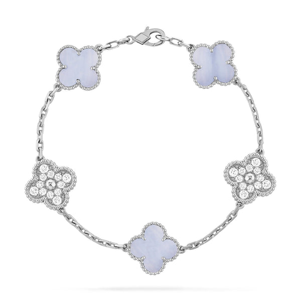 ˇGilded EraˇCLOVER  5 MOTIF DIAMOND PURPLE CHALCEDONY BRACELET