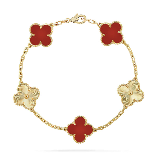 ˇGilded EraˇCLOVER  5 MOTIFS CARNELIAN GOLD BRACELET