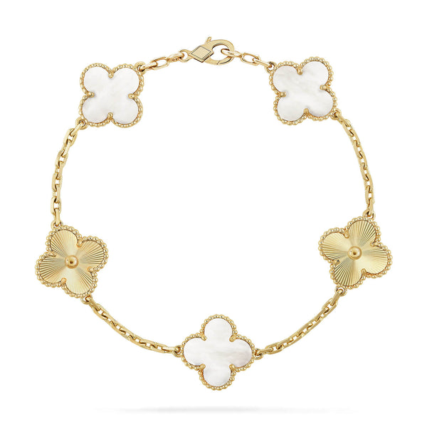ˇGilded EraˇCLOVER 5 MOTIF WHITE MOP LASER BRACELET