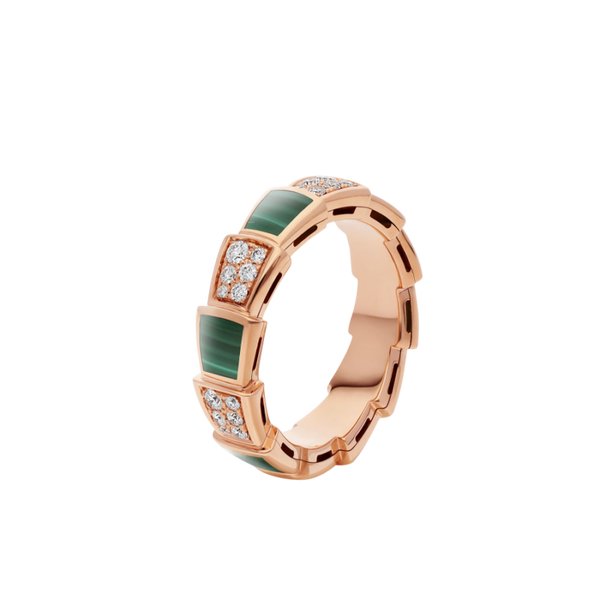 ˇGilded EraˇSERPENTI RING PINK GOLD MALACHITE DIAMOND PAVED 4MM