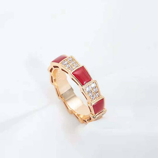 ˇGilded EraˇSERPENTI RING PINK GOLD CARNELIAN DIAMOND PAVED 4MM