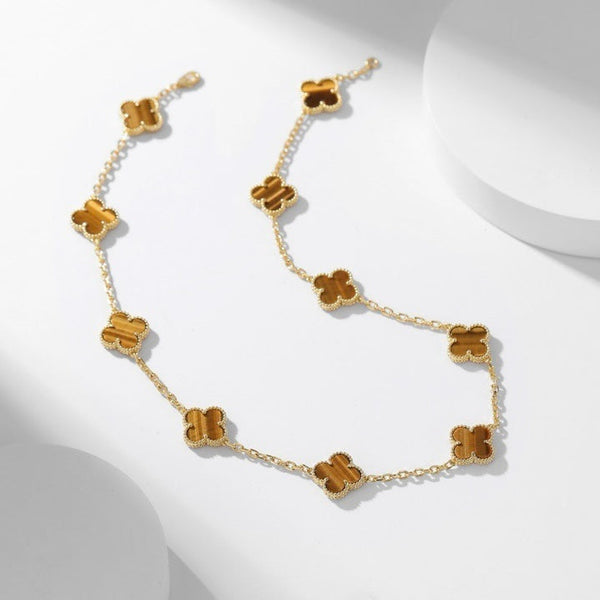 ˇGilded EraˇCLOVER 10 MOTIFS TIGER EYE NECKLACE