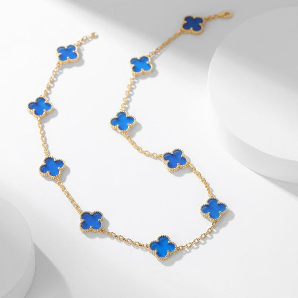 ˇGilded EraˇCLOVER 10 MOTIFS BLUE AGATE NECKLACE