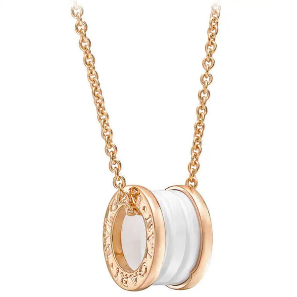 ˇGilded EraˇZERO 1 WHITE CERAMIC PINK GOLD DIAMOND NECKLACE