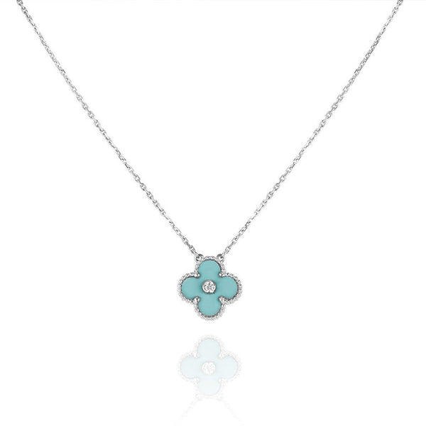 ˇGilded EraˇCLOVER 1 DIAMOND LIGHT BLUE SILVER NECKLACE