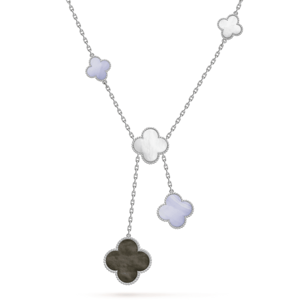 ˇGilded EraˇCLOVER MOP CHALCEDONY NECKLACE SILVER 6 MOTIF