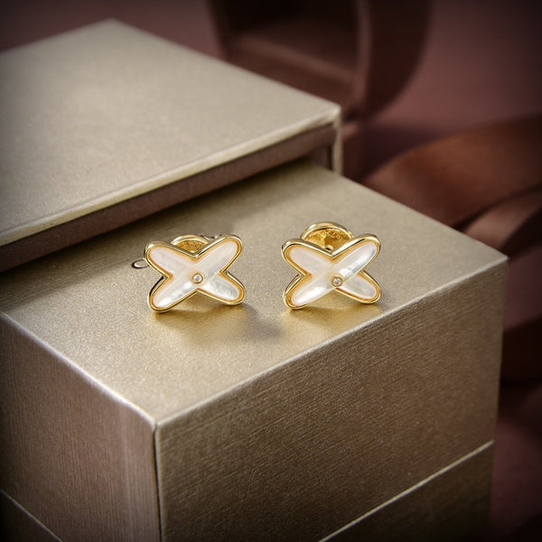 ˇGilded EraˇJEUX DE WHITE MOP GOLD DIAMOND EARRINGS