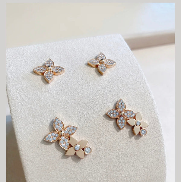 ˇGilded EraˇSTAR BLOSSOM STUD EARRINGS PINK GOLD DIAMONDS