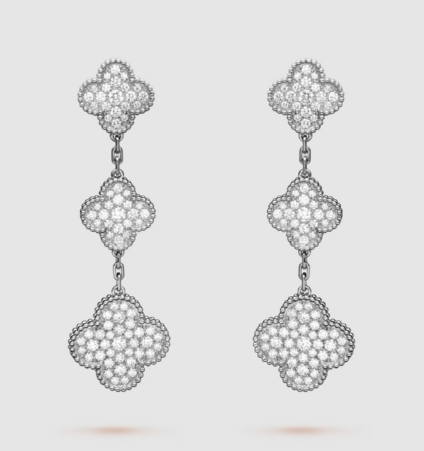 ˇGilded EraˇCLOVER 3 MOTIF DIAMOND SILVER DROP EARRINGS