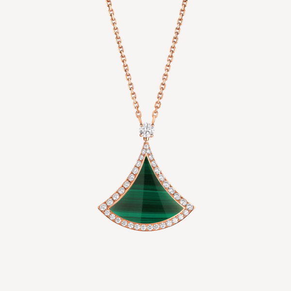 ˇGilded EraˇDREAM MALACHITE DIAMOND PAVED PINK GOLD NECKLACE