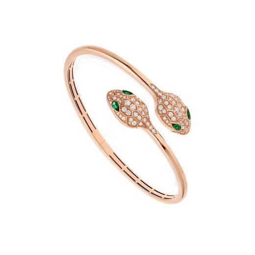 ˇGilded EraˇSERPENTI BRACELET PINK GOLD MALACHITE DIAMOND DOUBLE SNAKE