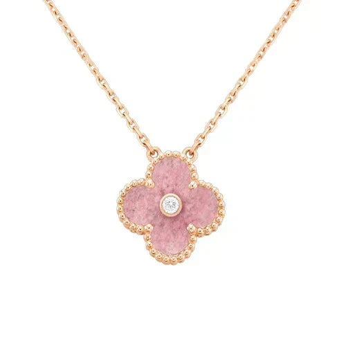 ˇGilded EraˇCLOVER 15MM DIAMOND RHODONITE NECKLACE