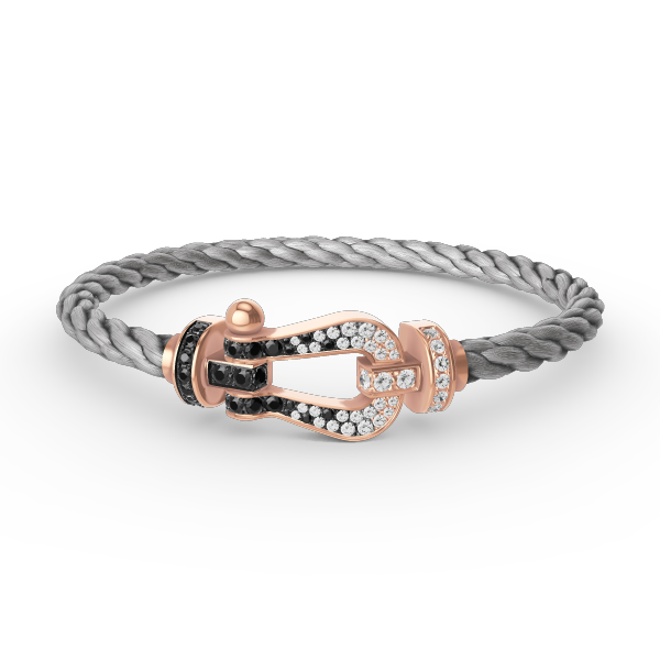 ˇGilded EraˇFORCE LARGE HORSESHOE BLACK WHITE DIAMOND BRACELET ROSE GOLD