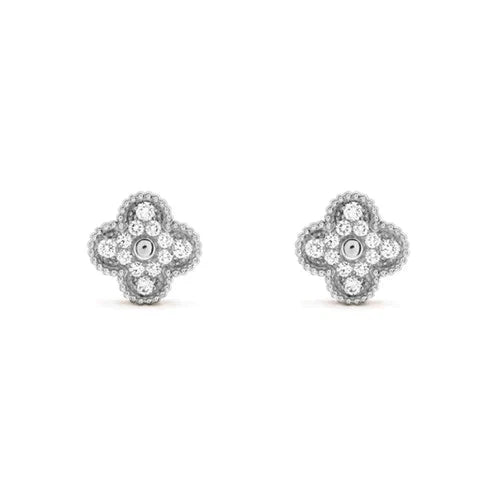 ˇGilded EraˇCLOVER 1 MOTIFS DIAMOND STUD EARRINGS SILVER