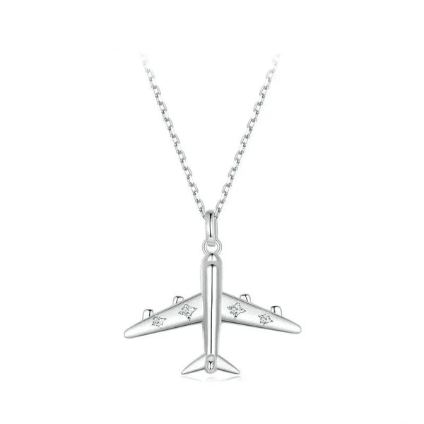 ˇGilded EraˇDelicate Airplane Pendant Necklace Platinum Plated Necklace