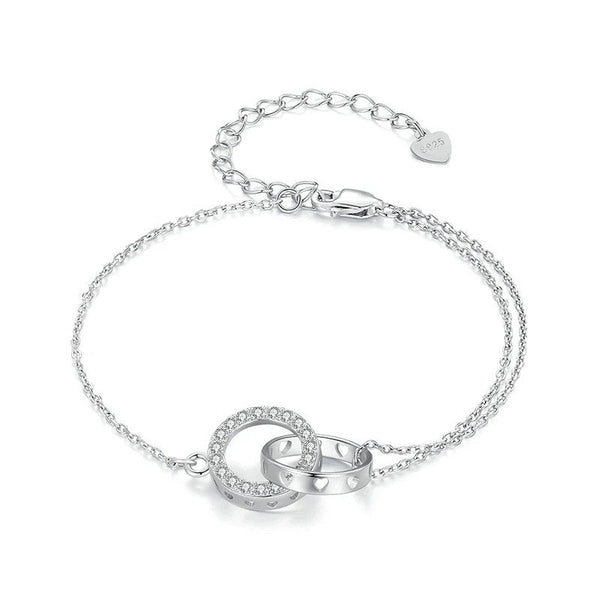 ˇGilded EraˇSilver Double Circle Bracelet Eternity Adjustable Chain Link Platinum Plated