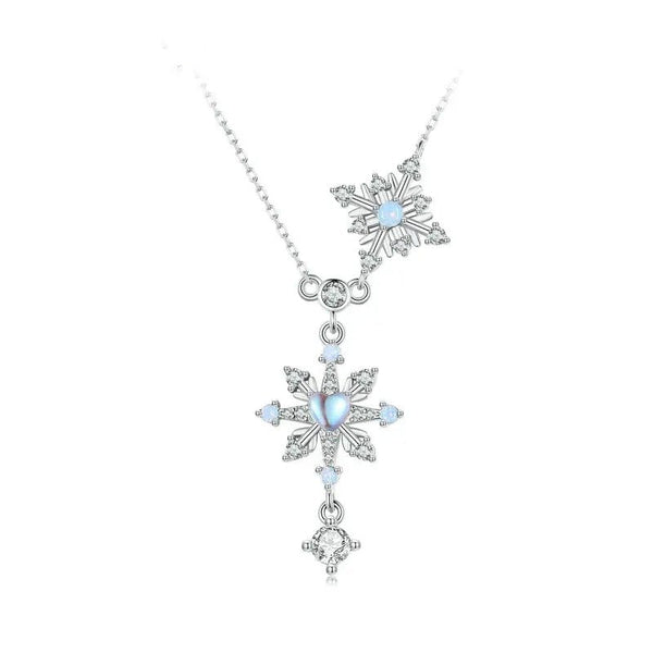 ˇGilded EraˇSnowflake Pendant Necklace Heart-shaped Moonstone Starburst Neck Chain