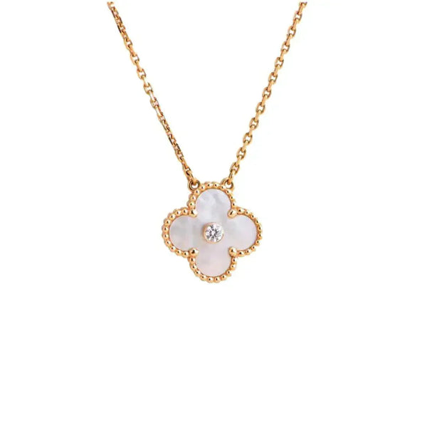 ˇGilded EraˇCLOVER 15MM DIAMOND WHITE FRITILLARIA NECKLACE