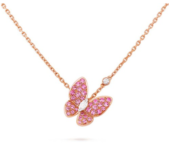ˇGilded EraˇBUTTERFLY RED DIAMOND ROSE GOLD NECKLACE