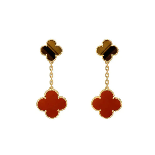 ˇGilded EraˇCLOVER  2 MOTIF  TIGER EYE CARNELIAN EARRINGS