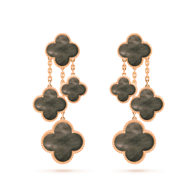 ˇGilded EraˇCLOVER EARRINGS DARK MOP 4 MOTIFS ROSE GOLD